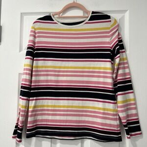 Talbots Tee Women's Size Medium White Pink Navy And‎ Yellow Stripe long sleeve